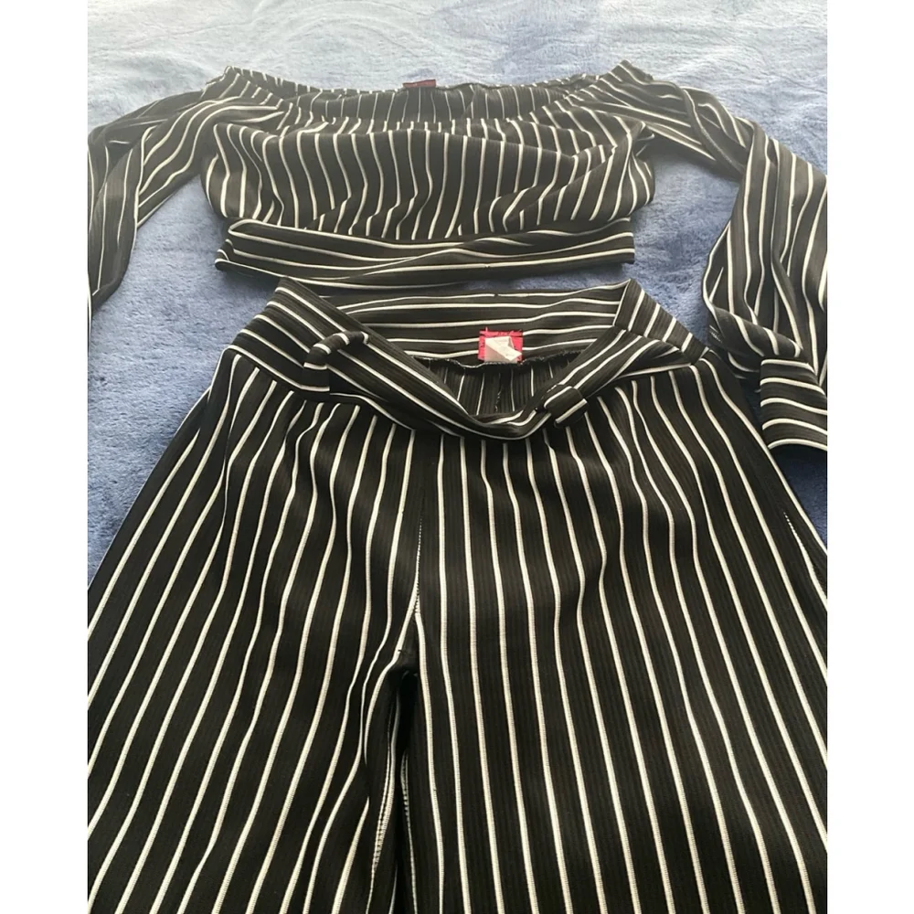 black and white striped two-piece set